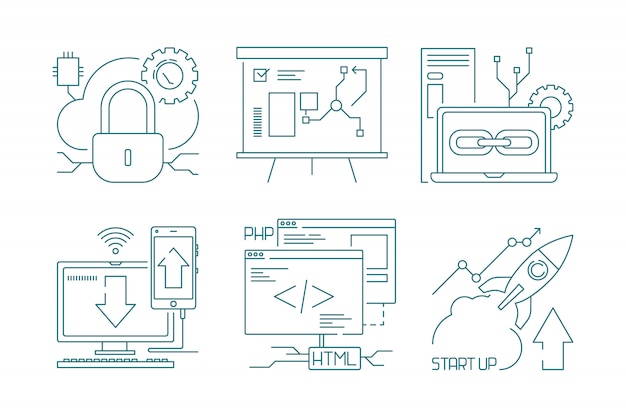 Web development icon,  and code developers web  production concept symbols search and seo vector