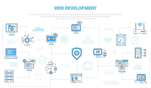 Web development website concept with icon set template banner with modern blue color style