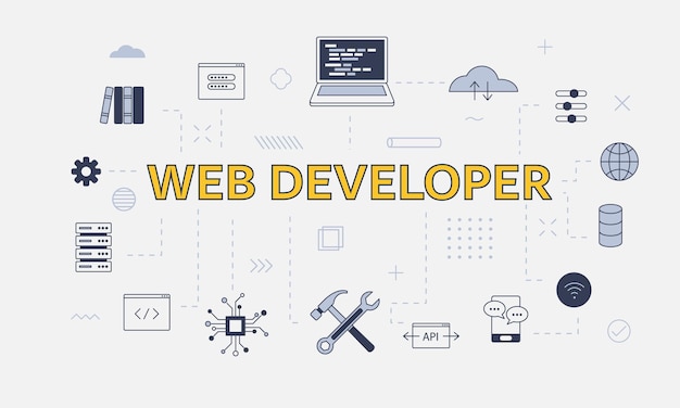 Website development concept with icon set with big word or text on center