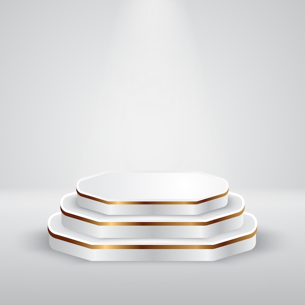 White and gold round podium Pedestal with spotlight scene with gray color studio