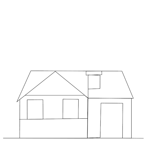 White background single line drawing of a house
