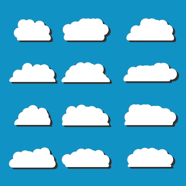 White clouds on blue sky with black shape shadows