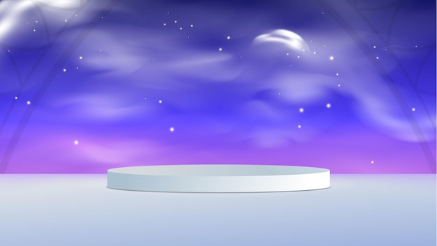 white cylinder podium in empty scene minimal scene with night sky behind
