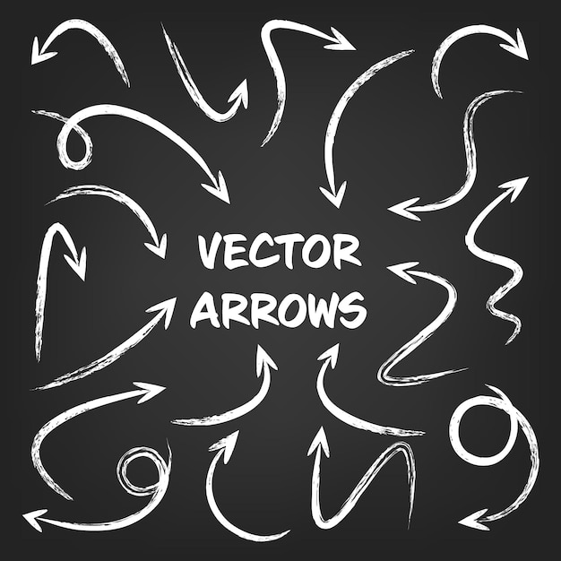 White grunge hand drawn arrows set on gray background arrow cursor icon vector pointers collection