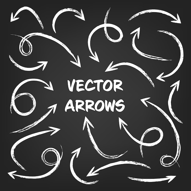 White grunge hand drawn arrows set on gray background arrow cursor icon vector pointers collection