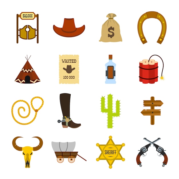 Wild west cowboy flat elements set for web and mobile devices