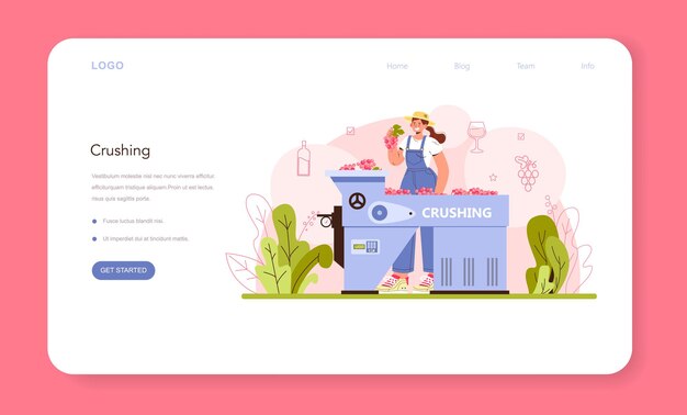 Wine production web banner or landing page grape selection and processing