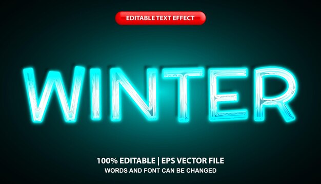 Winter editable text effect template, blue neon light text style effect