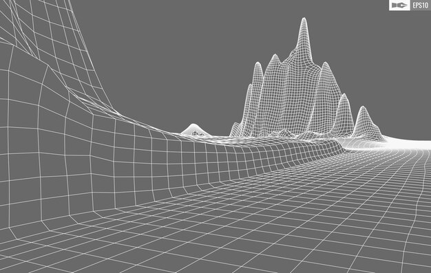 wireframe landscape on white background abstract geometric vector technology background 3d vector digital background