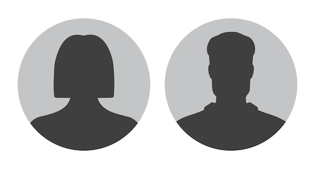 woman and man silhouette avatars or profile gray icon male and female portraits anonymous people icons different styles oval square circle shape