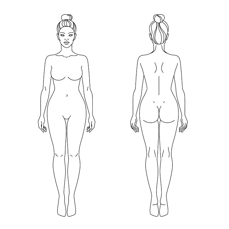 Vektor woman body front and back view vector illustration isolated outline line contour template girl