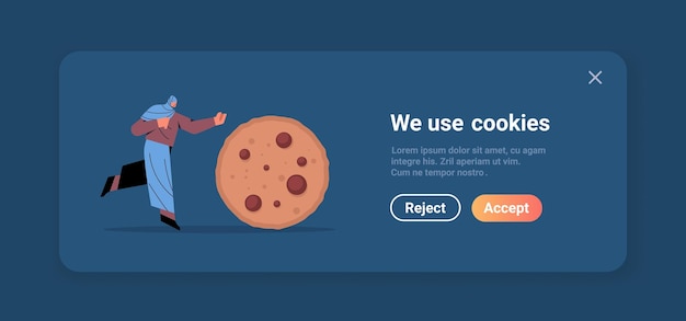 woman rolling cookie protection of personal information internet web pop up we use cookies policy notification