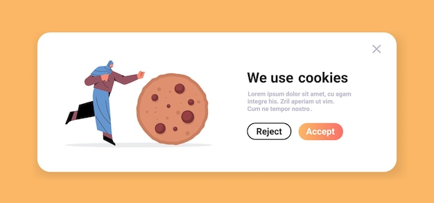 woman rolling cookie protection of personal information internet web pop up we use cookies policy notification