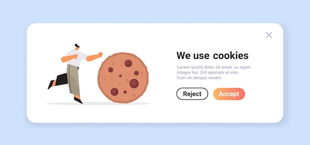 woman rolling cookie protection of personal information internet web pop up we use cookies policy notification