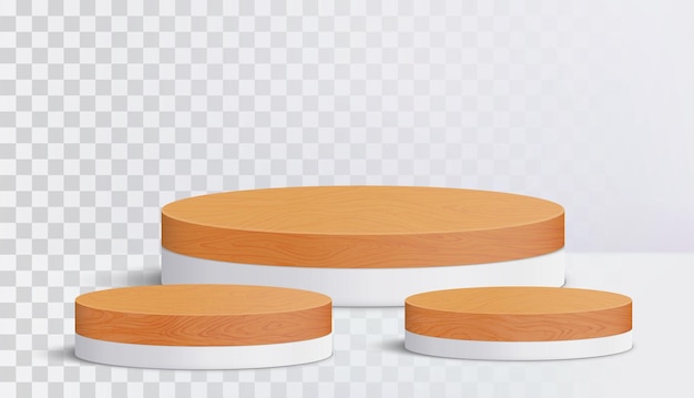 Wood round podium on transparent background for cosmetic product presentation. 3d geometric pedestal
