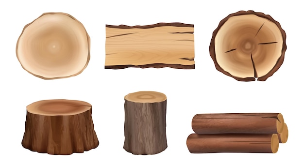 Wooden banners Tree realistic textures decent vector top view trunks collection
