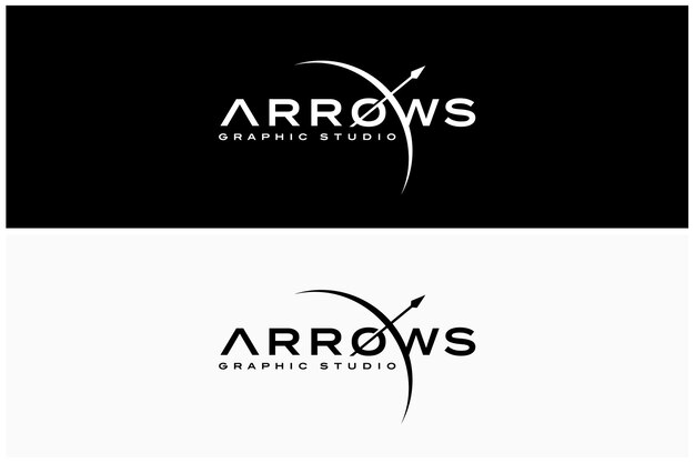 Word Mark Lettering of Arrows with Bow for Archer Archery Game Sport logo design