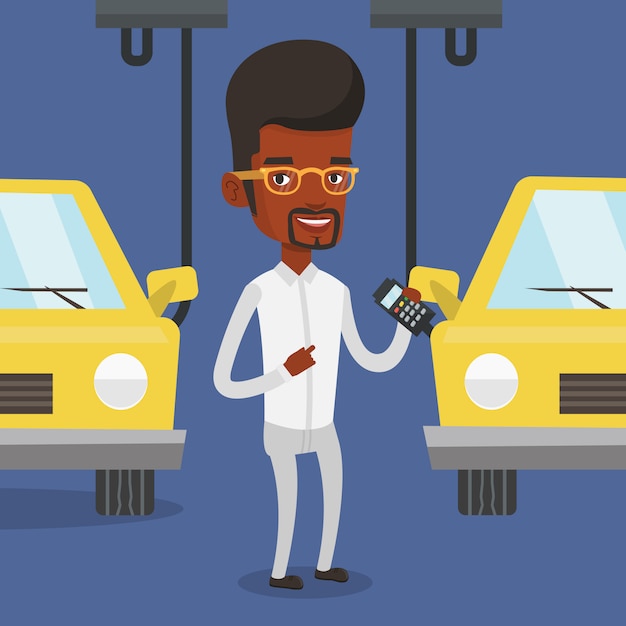 Worker controlling automated assembly line for car