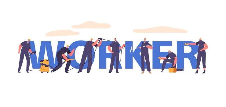 Vektor workers concept skilled artisans and laborers armed with their instruments crafting building and shaping the world around them with precision and dedication cartoon vector poster banner or flyer