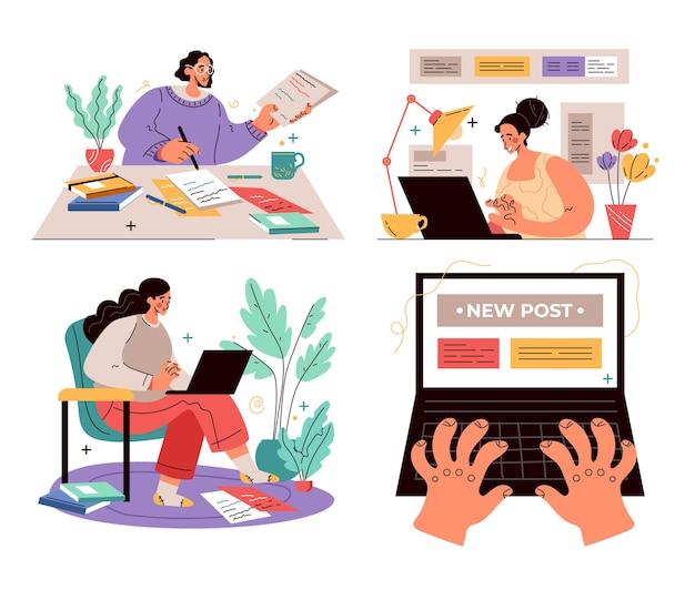 Workers people characters journalist copywriter content manager working concept