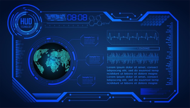 world HUD binary circuit board future technology blue hud cyber security concept background