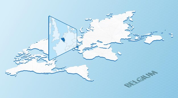 world map in isometric style with detailed map of belgium light blue belgium map with abstract world map