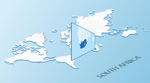 World Map in isometric style with detailed map of South Africa Light blue South Africa map with abstract World Map