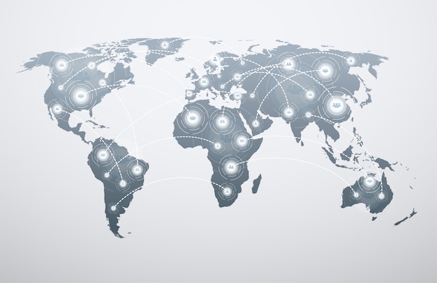 World map with global connections.