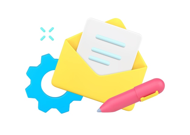 Writing new letter sending at open envelope with paper blank simple d isometric vector illustration