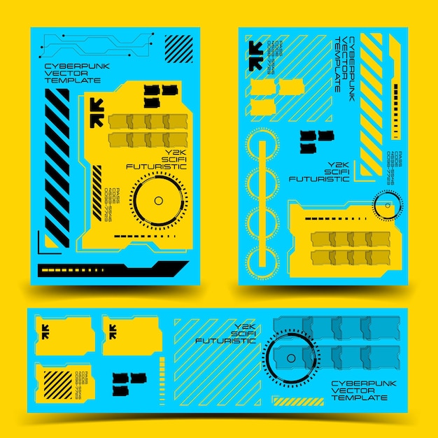 y2k 2000s scifi cyberpunk retrofuturistic layout template set dashboard for uxui application 2d vector illustration