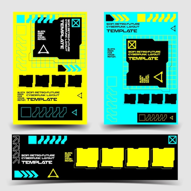 y2k 2000s scifi cyberpunk retrofuturistic layout template set for uxui application 2d vector illustration