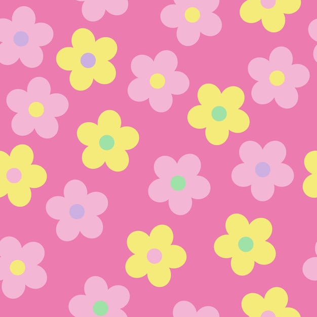 y2k seamless pattern with groovy daisy vector background in trendy retro trippy 2000s style 