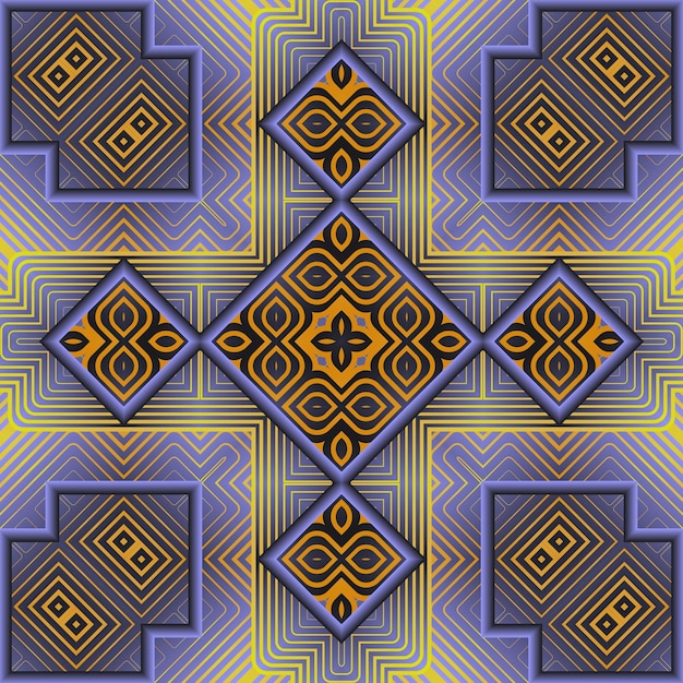 Yellow and blue abstract pattern with a square and squares.