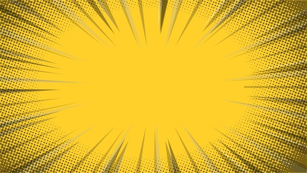 yellow comic zoom background with rays and halftone dots Vector
