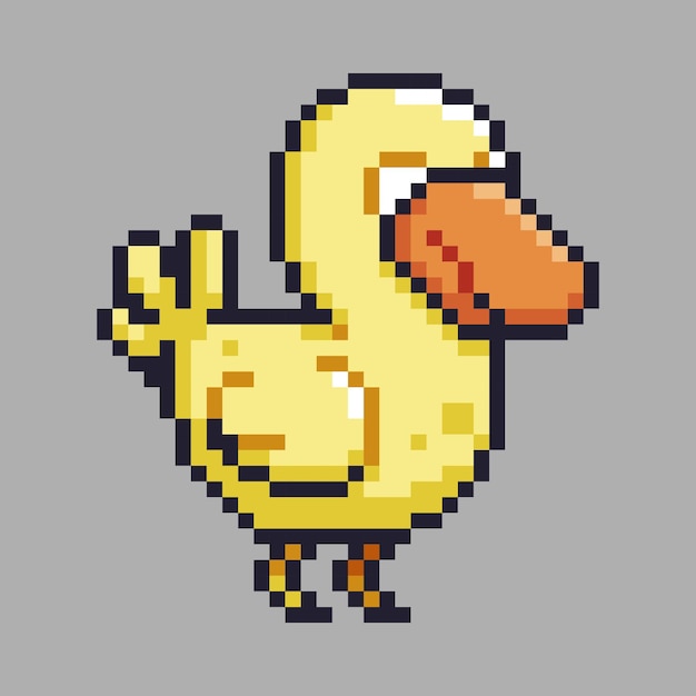 yellow duck in pixel art style with isolated background