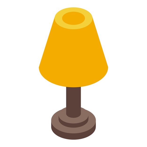 Yellow electric table lamp standing on floor providing light in isometric view
