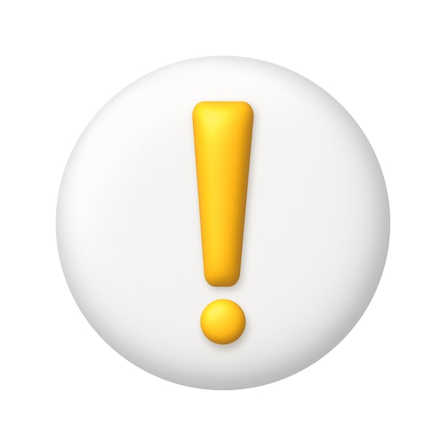 yellow exclamation mark symbol on white button. 3d realistic vector design element