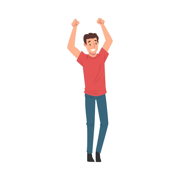 Young Cheerful Man Singing Along with Performers at Concert Vector Illustration