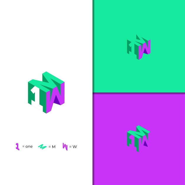 1 letter m and letter w 3d logo