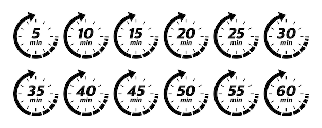 10, 15, 20, 25, 30, 35, 40, 45, 50 min, great design for any purposes. Vector logo.