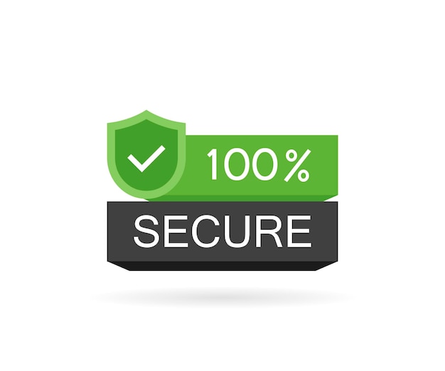 100% secure button. badge for commerce website. modern vector illustration flat style.