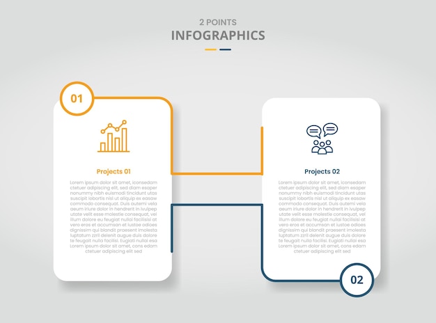 2 points template comparison concept for infographic with vertical box connect or linked by line with drop shadow style with two point list information