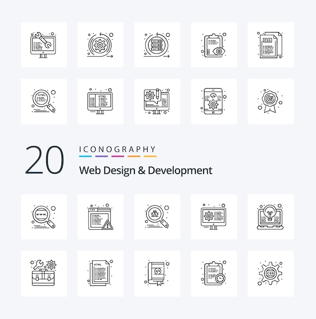 20 Web Design And Development Line icon Pack like coding settings bug gear coding