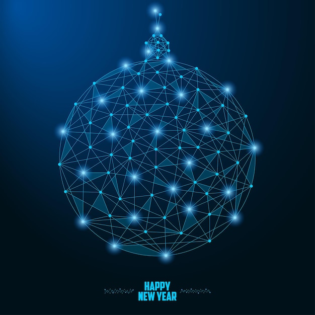 2019 New Year illustration with Christmas ball made by points and lines polygonal wireframe mesh
