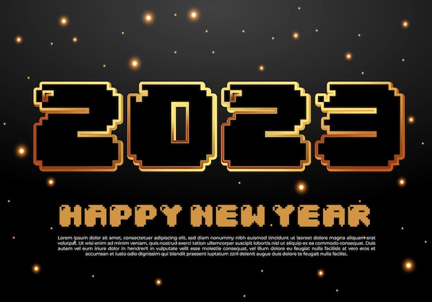 2023 new year pixel art effect. New year wish card for gamers, luxury gaming 2023 new year card.