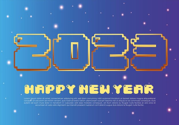 2023 new year pixel art effect. New year wish card for gamers, luxury gaming 2023 new year card.