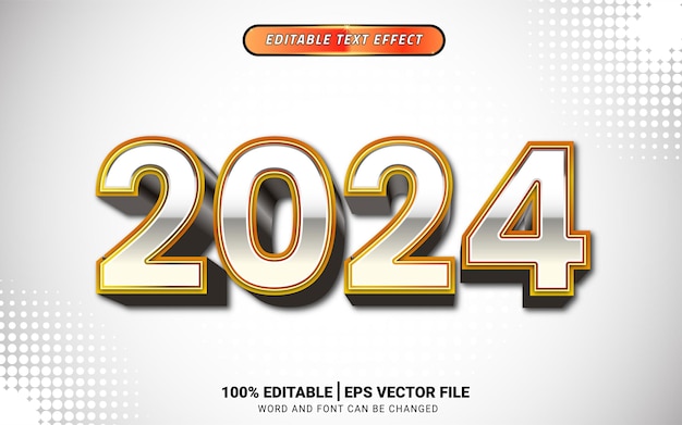 2024 New year silver black 3d text effect vector design