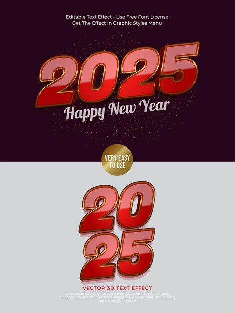 2025 red bold vector 3D design with editable text effect