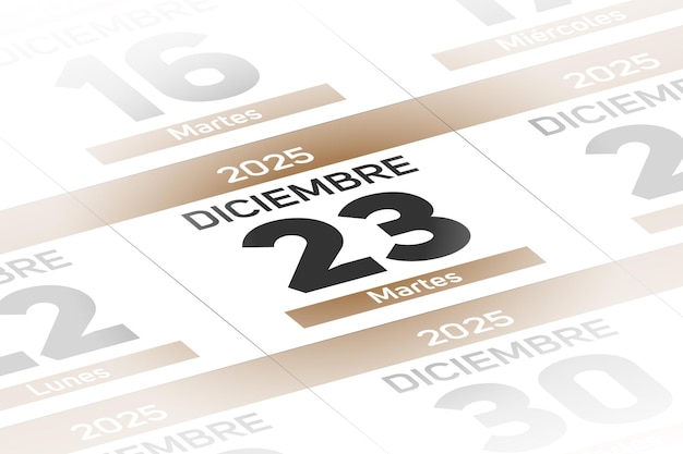 23 december 2025 in spanish 23 de diciembre de 2025 ano ilustracion del dia calendario espano