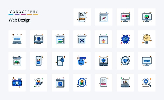 25 Web Design Line Filled Style -kuvakepaketti